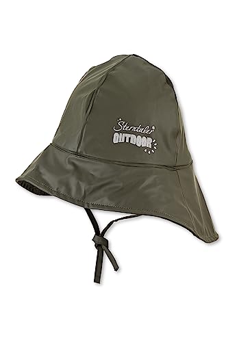 Sterntaler Regenhut uni - Kinder Südwester wasserdicht - Jungen Regenhut mit Jerseyfutter, Ohrenklappen und zum Binden - robuste Regenbekleidung mit reflektierendem Logo - mattgrün, Größe 53