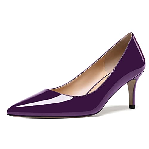 MODENCOCO Women's Solid Slip On Pointed Toe Patent Leather Mid Heel Pump Shoes 2.5 Inch2