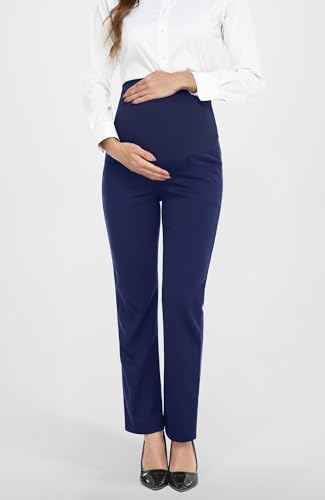 Image of PACBREEZE Women's Maternity Pants for Work Over-Bump Pregnancy Casual Stretchy Straight Dress Pants with Pockets