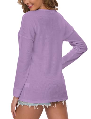 Image of MOLERANI Womens Long Sleeve Waffle Knit Henley Shirts Tunic Tops