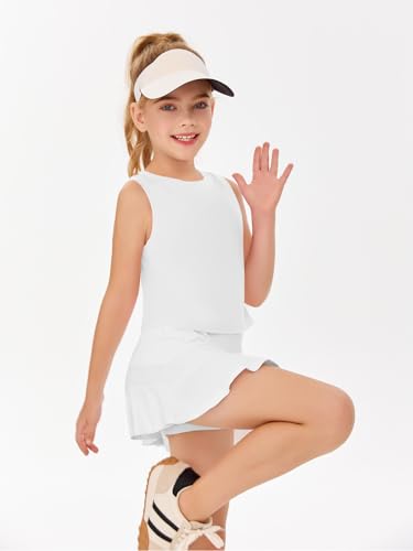 Image of Haloumoning Girls Athletic Tank Tops Kids Sleeveless Crop Tops Mesh Back Workout Cute Sports Shirts 5-14 Years