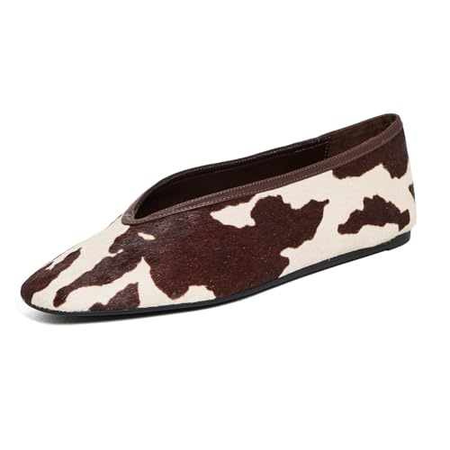 Calf Hair Flats for Women Square Toe Slip-On Cow Print Ballet Flats Comfort Daily Shoes