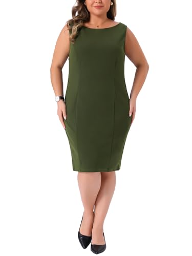 Image of Agnes Orinda Plus Size Sheath Dress for Women Sleeveless Boat Neck Casual Straight Pencil Work Dresses