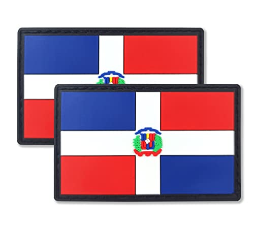 QQSD Dominican Flag Patch Tactical PVC Hook and Loop Fastener Patch, 2 Pack