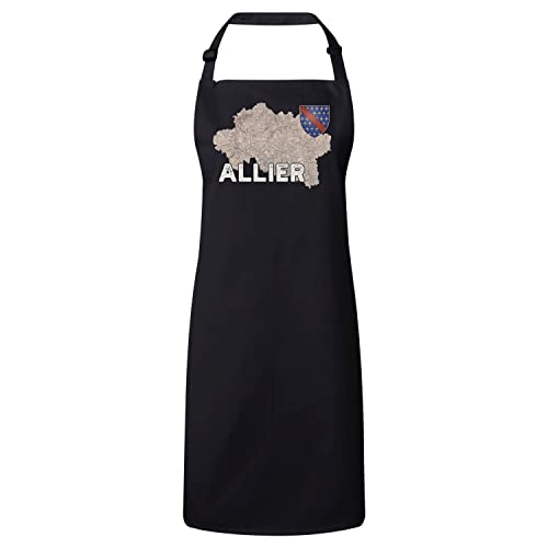 Tablier Cuisine Noir Allier 03 avec Carte Ancienne de Laon Hauts-de-France