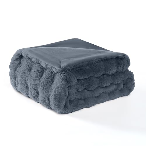 Modern Threads Water-Resistant Faux Rabbit Fur Pet Blanket for Dogs & Cats – Ultra-Soft Couch, Bed & Crate Protector, 50x60 Navy Blue