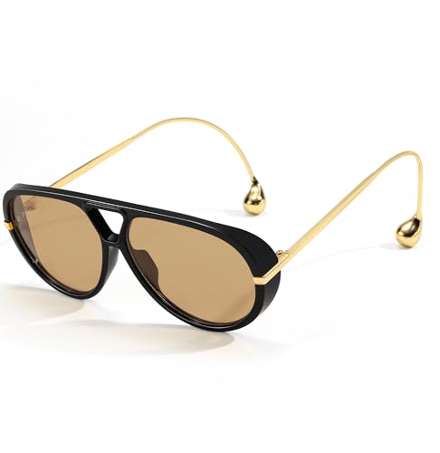 Cesunies Trendy Oversized Aviator Sunglasses for Women Men Retro Big Round Sun Glasses Vintage Shield Shades CS012