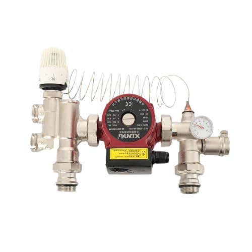 Festwertregelset 20-70°C mit Hocheffizienzpumpe, Pumpengruppe fussbodenheizung heizkreisverteiler pumpe mit Dreistufiger Geschwindigkeitsschalter, 220V, 50Hz, Messing, IP44 Wasserdichtigkeit