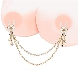 Cardideng Pearl Nipple Clip Clamps Body Ring Chain for Women Stainless Steel Body Clamp Adjustable Non-Piercing Bells 18K Gold Plated Body Chain for Women Faux Body Jewelry
