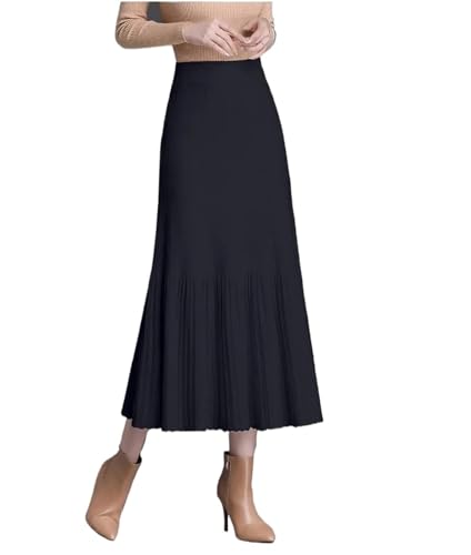 Women's Knitted High Waist Skirt Autumn/Winter Thickened Slimming A-line Fish Tail Hundred Fold Medium Length Skirt2