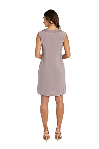 Image of R&M Richards Women's Elegant 2-Piece Shift Dress with Pleated Shimmer Duster Jacket for Mother of the Bride, Cocktail Attire