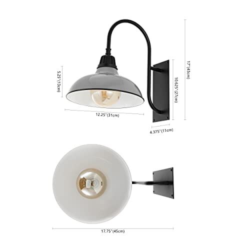 Image of JONATHAN Y 12.25 inch Gray /Black 1-Light Farmhouse Gooseneck Outdoor Wall Sconce Lamp, with Black Metal Bowl Shade, Industrial Iron LED Porch Light for Patio Garage Entryway (JYL7614D)