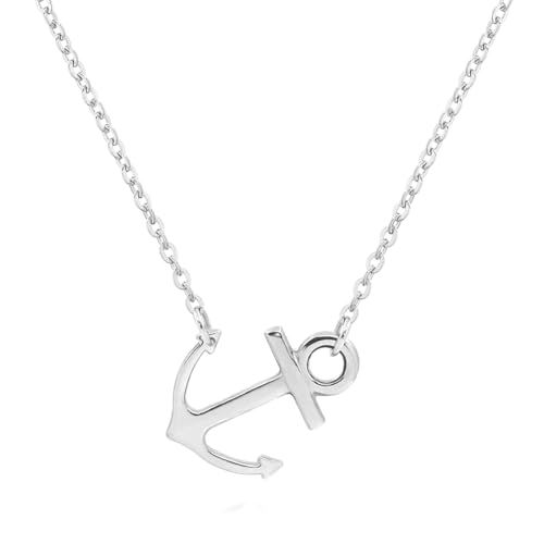 Product Image of the ELBLUVF 18k Silver Gold Rose Gold Plated Stainless Steel Women Sideways Anchor Pendant Necklace 18inches Choose Colors (Silver)