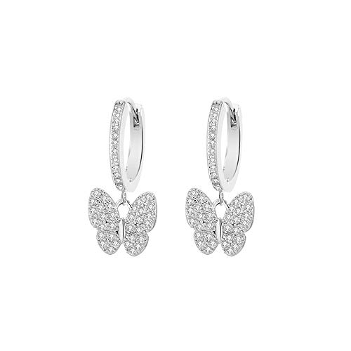 Boucle d'oreille papillon pour femme, boucles d'oreilles pendantes hypoallergéniques plaquées or rose et argent avec cristal de zircon cubique (#1 Plaqué Argent)