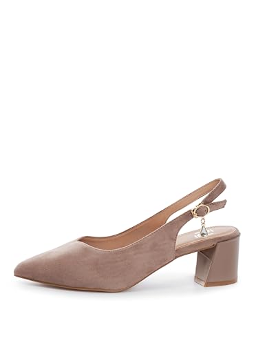 Rio Fiore Pumps, Damen Slingpumps, 5.5 cm Blockabsatz, weiches Wildlederimitat, Bequeme Pumps mit Absatz, Taupe, Slingbacks, Rückengurt, HF3999-1-11 (Taupe Microfiber, 38 EU)