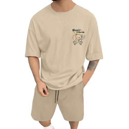 Ensemble homme t-shirt d'été surdimensionné kaki XL à manches courtes et col rond
