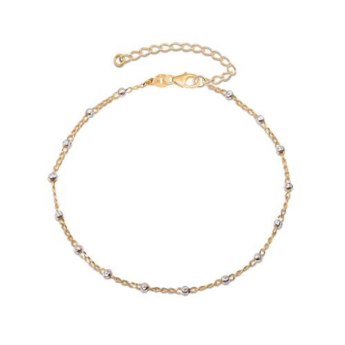 Image of Amberta Italian Sterling Silver Anklet for Women 925 | Adjustable Ankle Bracelets for Women Beaded Heart Summer Jewellery