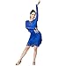 ZYDANC Blue,L,Fringe Salsa Cha Cha Dancewear Women's Latin Performance Dance Dresses Long Sleeves Tango Ballroom Costumes