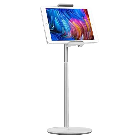 Tablet Stand Angle & Height Adjustable (Up to 18.1"), Heavy Aluminium Desk Tablet Holder, Compatible with iPad Pro/Air/Mini, Samsung Tab, Surface Pro, Kindle Fire (7-13") (Silver) Cover