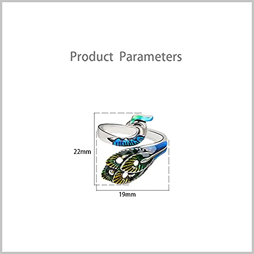 Vintage Enameled Peacock Ring For Women Girls Silver Plated Statement Adjustable Expandable Animal Open Band Finger Rings Comfort Fit Boho Delicate Mother's Day Jewelry #TOP5