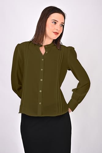 Image of Women's Regular Fit Solid Pleated Cotton Blend Shirts