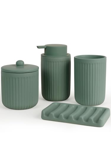 Autumnlife Badezimmer Set Grün, 4-teilig Keramik Bad Zubehör - 350 ml...