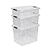 Produktbild Kreher 3 Stück Aufbewahrungsbox Master mit Deckel aus transparentem Kunststoff. Nutzvolumen 21, 32 und 55 Liter. Stapelbar und nestbar. Einsehbar mit Deckel.