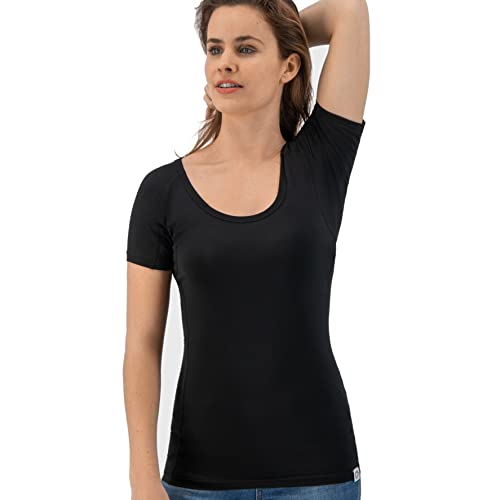Fibershirts® Maglia Anti Sudore - T-Shirt Contro Le Macchie di Sudore - Canotta antisudore - T Shirt Donna - con ArmPads PRO e Trattamento Silver - Donna - Girocollo
