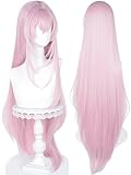 Long Straight Light Pink Anime Cosplay Wig with Bangs 39‘’ Pastel Pink Wigs for Girls Women Halloween Party Daily