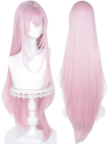 Image of Long Straight Light Pink Anime Cosplay Wig 39'' Pastel Pink Wigs with Bangs | Pink Virtual Singer Costume Wigs for Women Halloween Party Daily