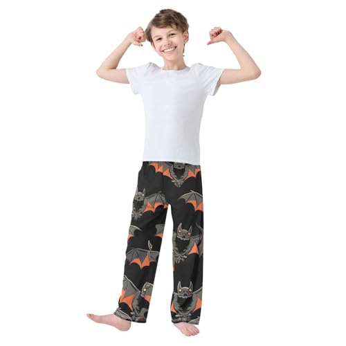 ZZXXB Halloween Bat Print Boys Long Pants Soft Trousers Elastic Waist Kids Lounge Bottoms with Pockets S-XL3