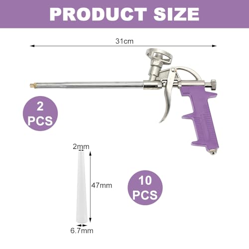 EACHPT Schaumpistole,Bauschaumpistole,2 Stück PU Schaumpistole,Schaumpistole Bauschaum Benötigt Keine Reiniger Dosierpistole aus Metall Geeignet Zum Abdichten,Füllen(mit 10 Nozzles)