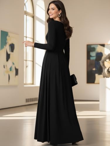Image of KOH KOH Womens Long Sleeve V-Neck Flowy Modest Elegant Evening Maxi Dress