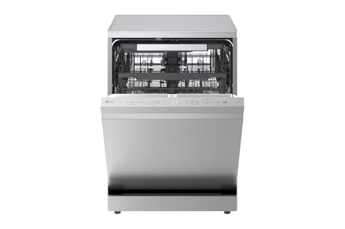 LG DF375HVS Lavastoviglie Libera Installazione Classe A, 14 Coperti, Lavaggio a Vapore TrueSteam, LED Esterno, Sistema QuadWash con 4 Bracci Irroratori, Serie 5, Auto-Apertura, 43dB, Wi-Fi, Grigia