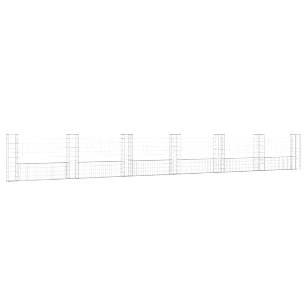 Yngbhfnop Silver Rustproof U-Shape Gabion Basket With 7 Posts Iron Retaining Wall 740X20x100 Cm, Galvanised Welded Mesh Fence For Garden Landscape Decoration, Durable Cages For Gravel Rocks Driveway Windbreak
