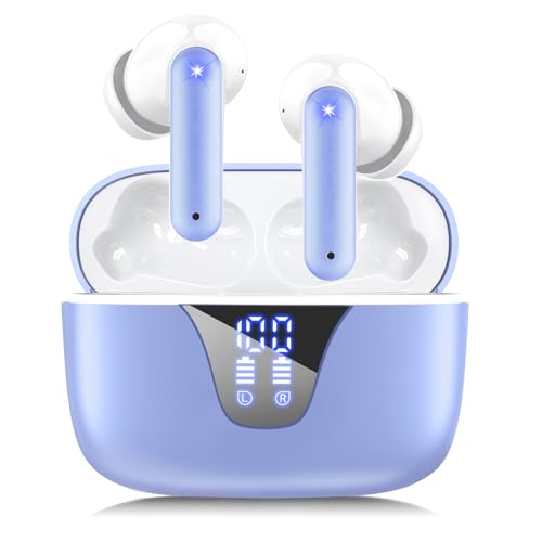 Image of Wireless Earbuds Bluetooth Headphones, 50H Playtime Ear Buds with Mic and LED Digital Display Charging Case, IPX7 Waterproof in-Ear Earphone for iPhone Andriod Phone - Blue