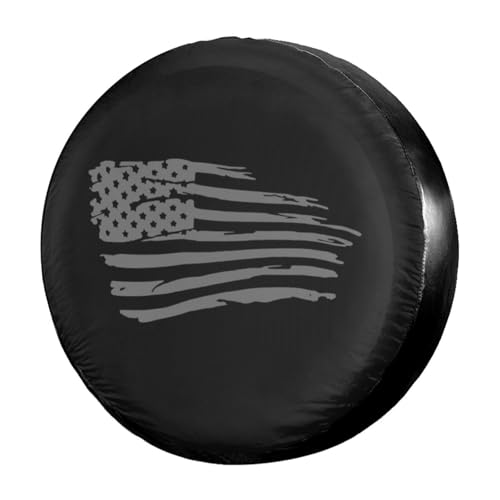 Image of Waving American Flag Military Spare Tire Cover Dust-Proof Wheel Tire Cover Fit Trailer, RV, SUV and Many Vehicle 15 Inch