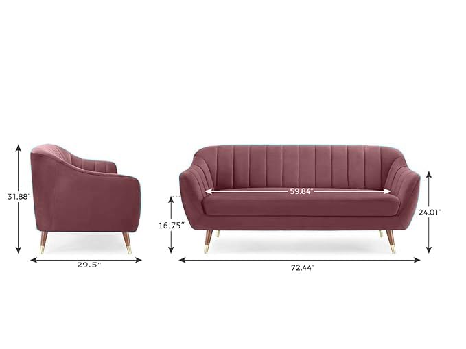 Image of AMATA Marino3 Seater Mauve Colour Suede Velvet Fabric Sofa Set with Two Cushions Perfect for Home Office Guests Living Room (01 Move, 3 Seater)(3 Year Warranty)