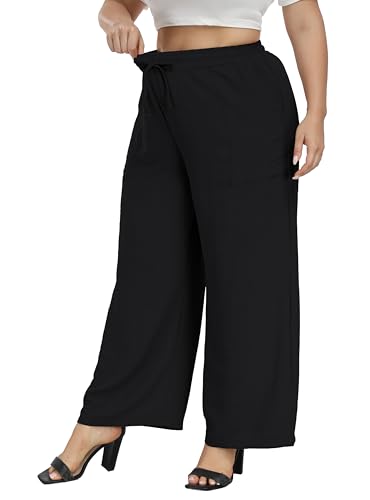 Cheapestbuy Plus Size Summer Wide Leg Pants for Women Loose Palazzo Pants Long Flowy Casual Pants with Pockets4