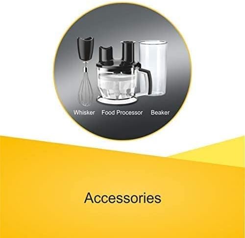 ওভারview of Braun Multiquick 7 accessories: whisk, food processor, beaker