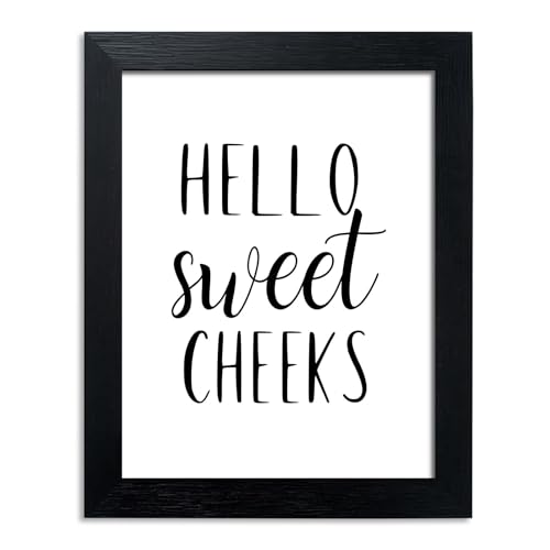 Pigort Funny Bathroom Sign Bathroom Quotes Wall Decor Black and White Bathroom Wall Art Toilet Decor Signs for Guest Room 8x10 Inch (Hello sweet)