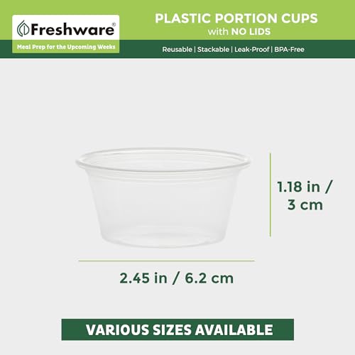 Image of Freshware Plastic Portion Cups (No Lids) [2 Ounce, 250 Count] Disposable Plastic Cups for Meal Prep, Salad Dressing, Jellos Shot Cups, Souffle Cups, Condiment and Dipping Sauce Cups