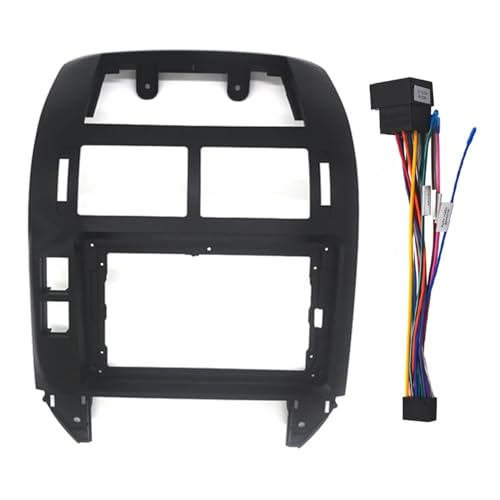PAKJEL Façade d'autoradio pour VW Polo 2004-2011 DVD stéréo Plaque Adaptateur Tableau de Bord Installation Lunette Garniture kit.,C-Black and Cable