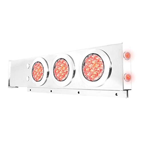 Image of GG Grand General 91061 Stainless Steel Spring-Loaded Rear Mud Flap Hanger with 4 inches Red /Clear Fleet LED Light, Twist and Lock Chrome Bezels, 2.5 inches Bolt Spacing, Pair