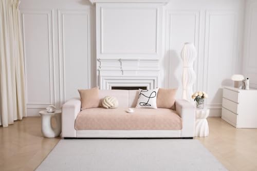 Image of HOMETHREADS Innovative Premium Velvet Sofa Cover Mat with PVC Backing for Non-Slip Comfort | (Beige Vrsh, 1 Seater | 70x70cm)