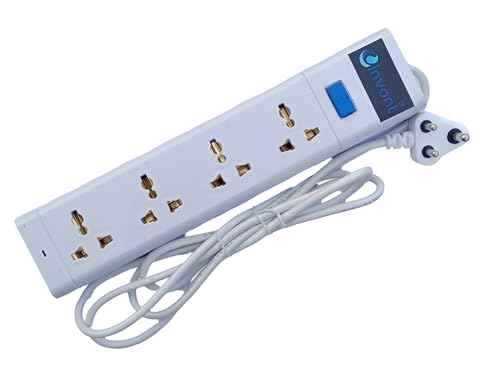 Image of Extension Board with 4 Multiplug Sockets & Master Switch | 6A Power Extension Board | 2 Meter Copper Wire Extension Cord | Heavy-Duty Spike Guard & Extension Box for Home & Office (White)