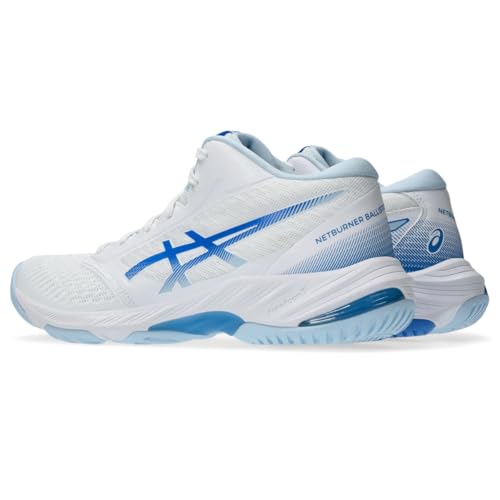 Asics Women's Netburner Ballistic FlyteFoam Mid Top 3 Volleyball Shoes, 11.5, White/Blue Coast