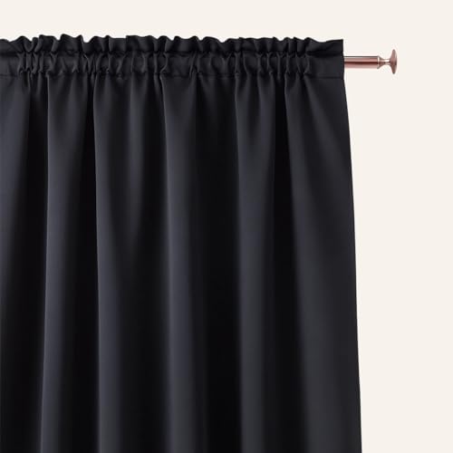 ROOM99 Tenda con nastro arricciato, Aura, 140 x 260 cm, larghezza x altezza, oscurante, decorazione moderna, per soggiorno, camera da letto, colore nero