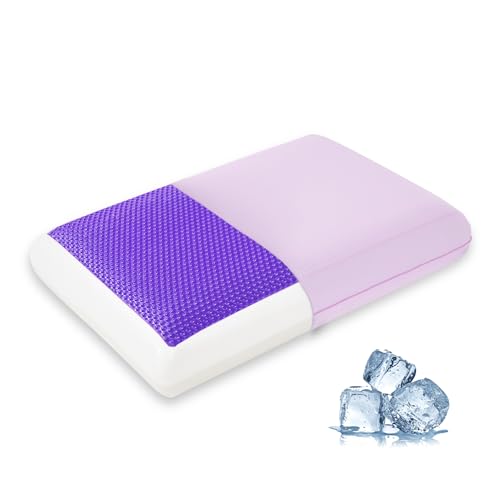 Image of Cooling Gel Memory Foam Pillow for Hot /Side Sleepers, Neck Support, Purple | Ergonomic Pressure Relief, Fits Back & Stomach Sleepers, Reversible Removable Machine Washable Cover, Night Sweats Relief