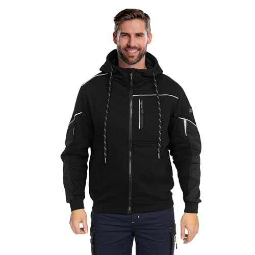 DAYTONA Arbeitsjacke Herren Hoodie mit Reißverschluss Sweatshirt mit Kapuze reflektierenden Details Brusttasche & verstärkten Ellbogen (DE/NL/SE/PL Alphanumerisch M Regular Regular Schwarz)